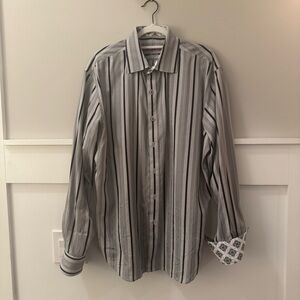 Men's Gray/Black/White Striped Robert Graham Shirt